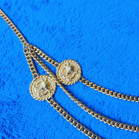 Vintage Egyptian Revival Art Nouveau Scarab Chain Charm Coin Link Belt